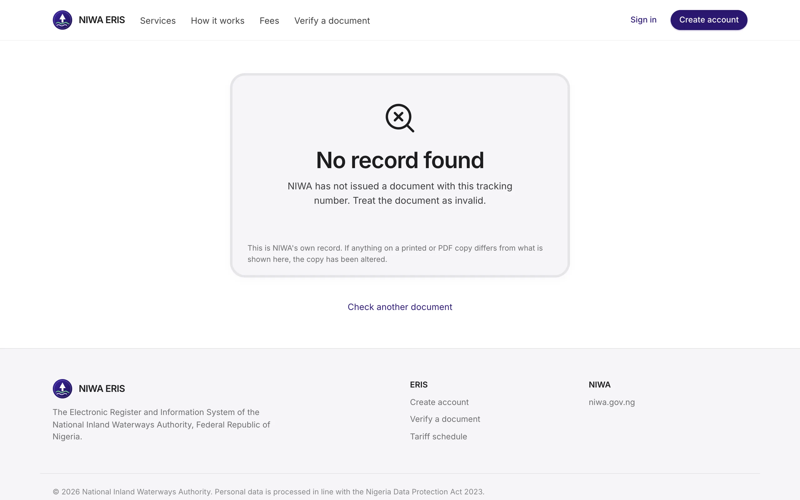 <b>No record found</b>: NIWA never issued it. Treat it as invalid.